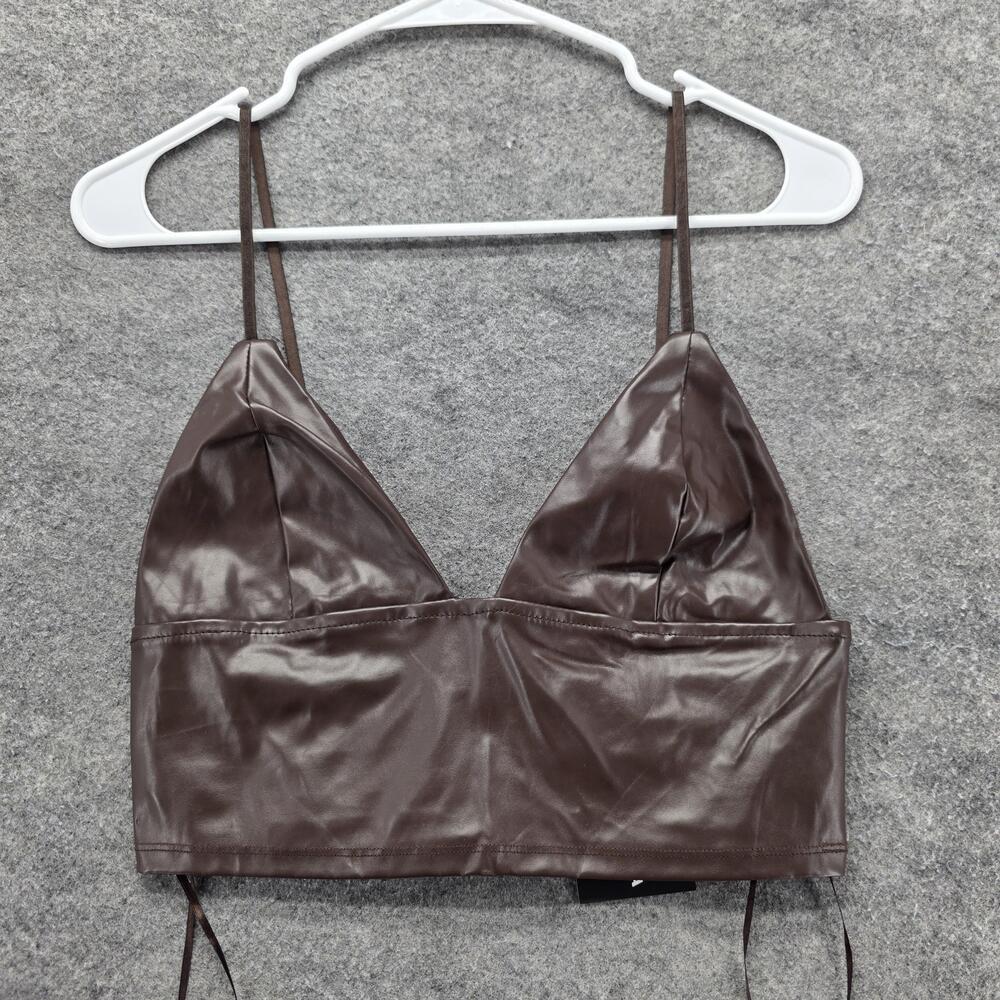 Fashion Nova Tank Womens M Brown Camisole V-Neck Faux Leather Chocolate